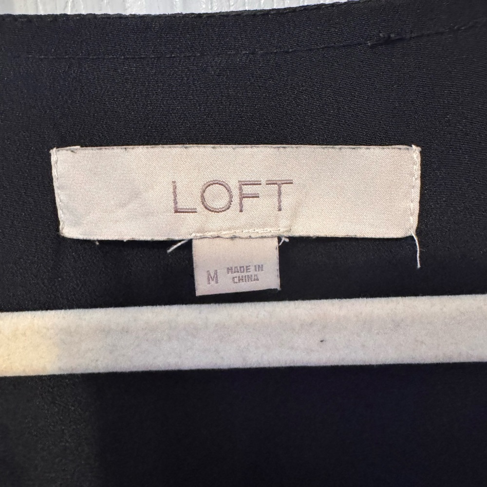 LOFT Black & Pink Midi Dress Faux Wrap Size Medium Cold Shoulder Missing Belt - Picture 4 of 12